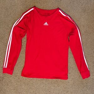 adidas Red Long Sleeve Tee with White Stripes